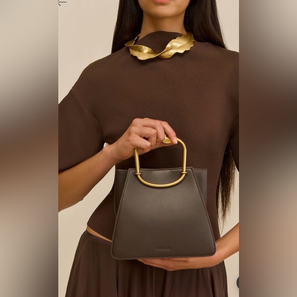 Cult Gaia Maxine Mini Bag Luwak Brown Leather Gold Handle NEW with dustbag - Picture 2 of 9